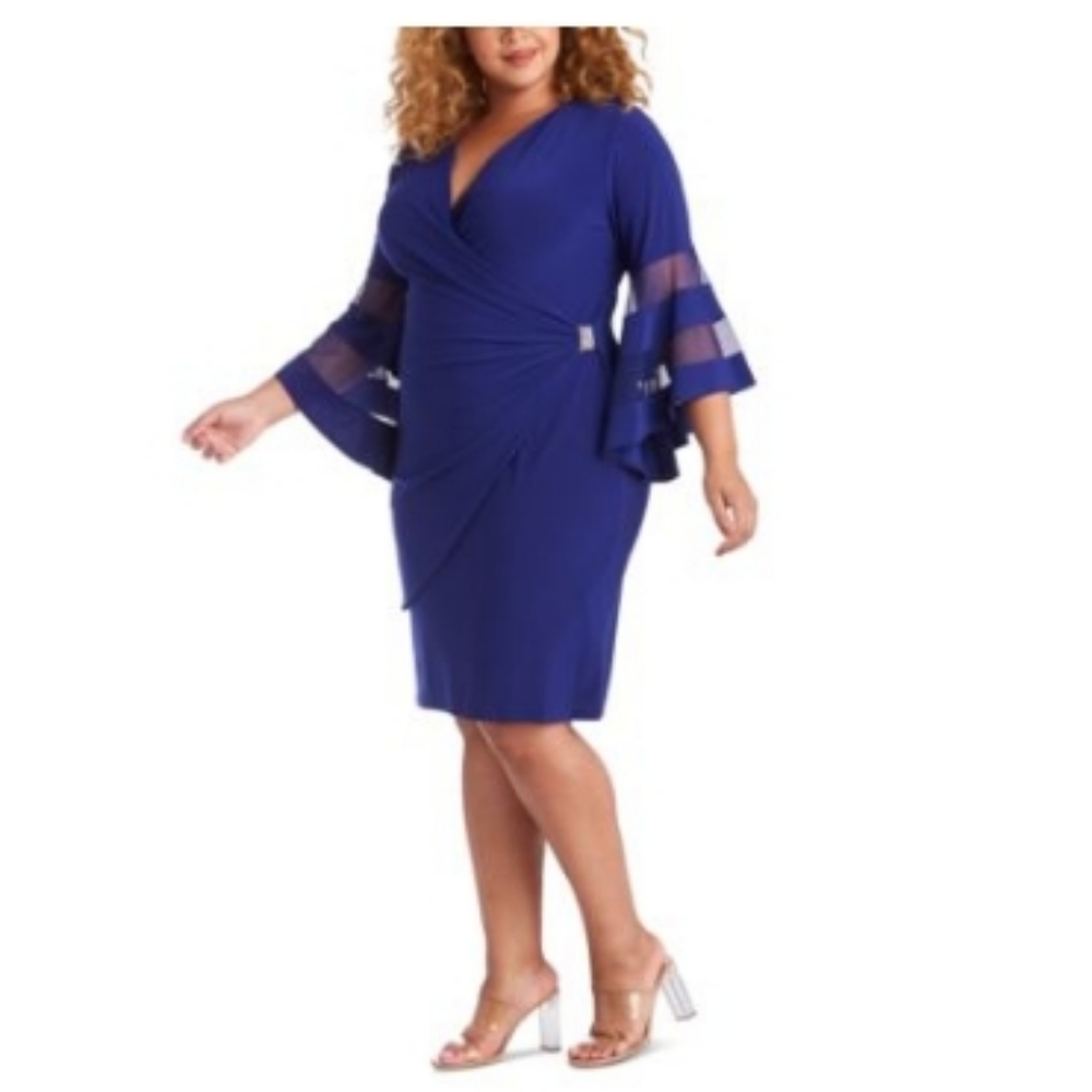 R&M illusion Bell Sleeve Electric Blue dress
